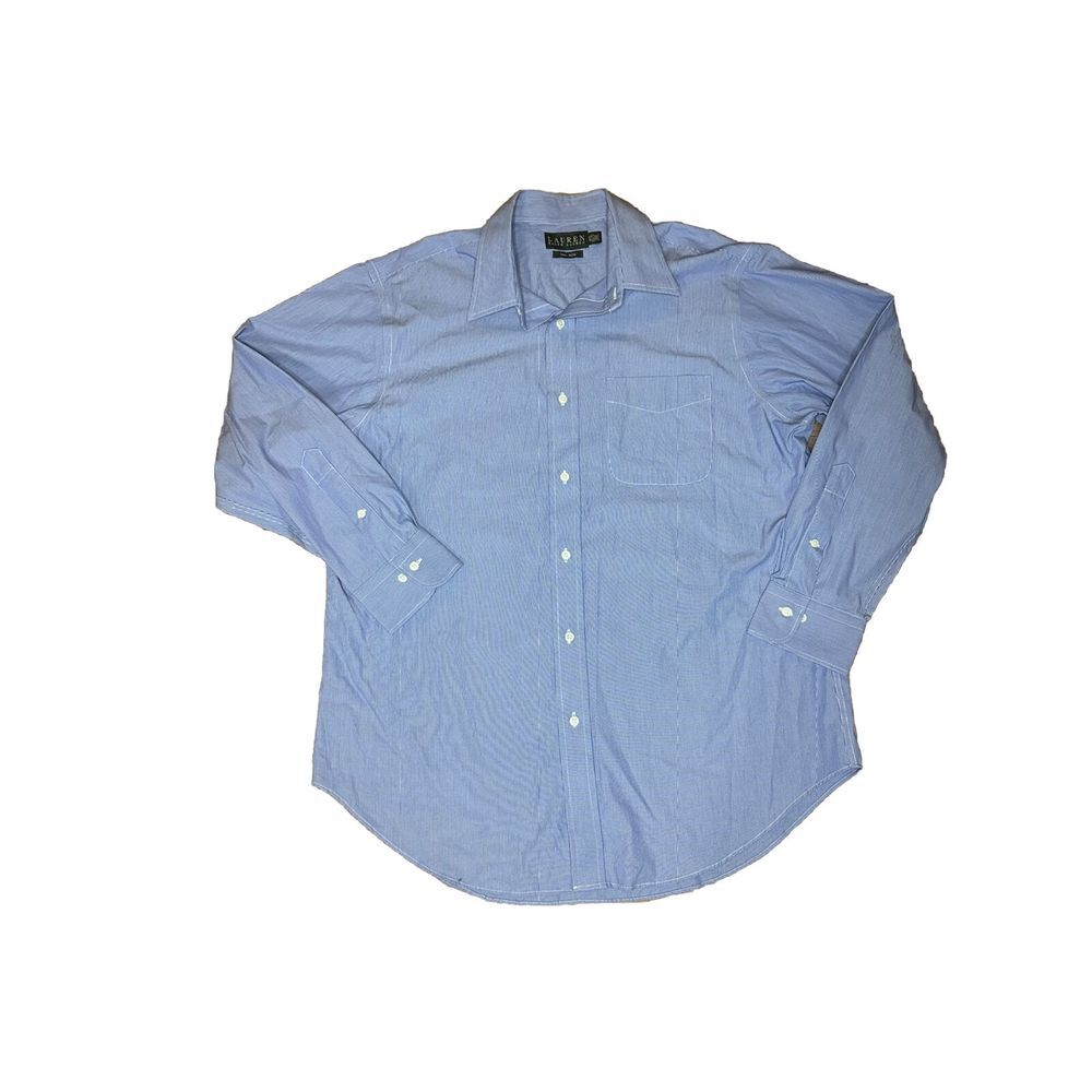 Ralph Lauren Mens  16-1/2 | 32 /‎ 33 Blue/ White Button Down Long Sleeve Shirt